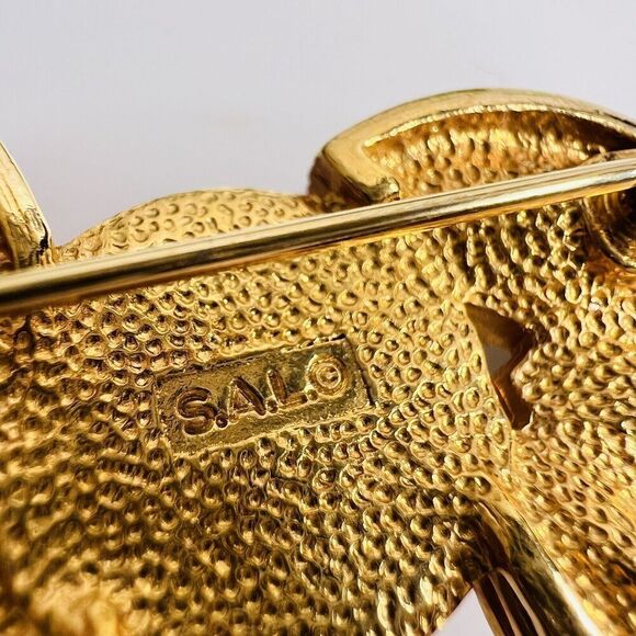 Vintage Authentic Swarovski SAL Signed Blue Crystal Pearl Bar Brooch Pin Gold - Picture 7 of 9